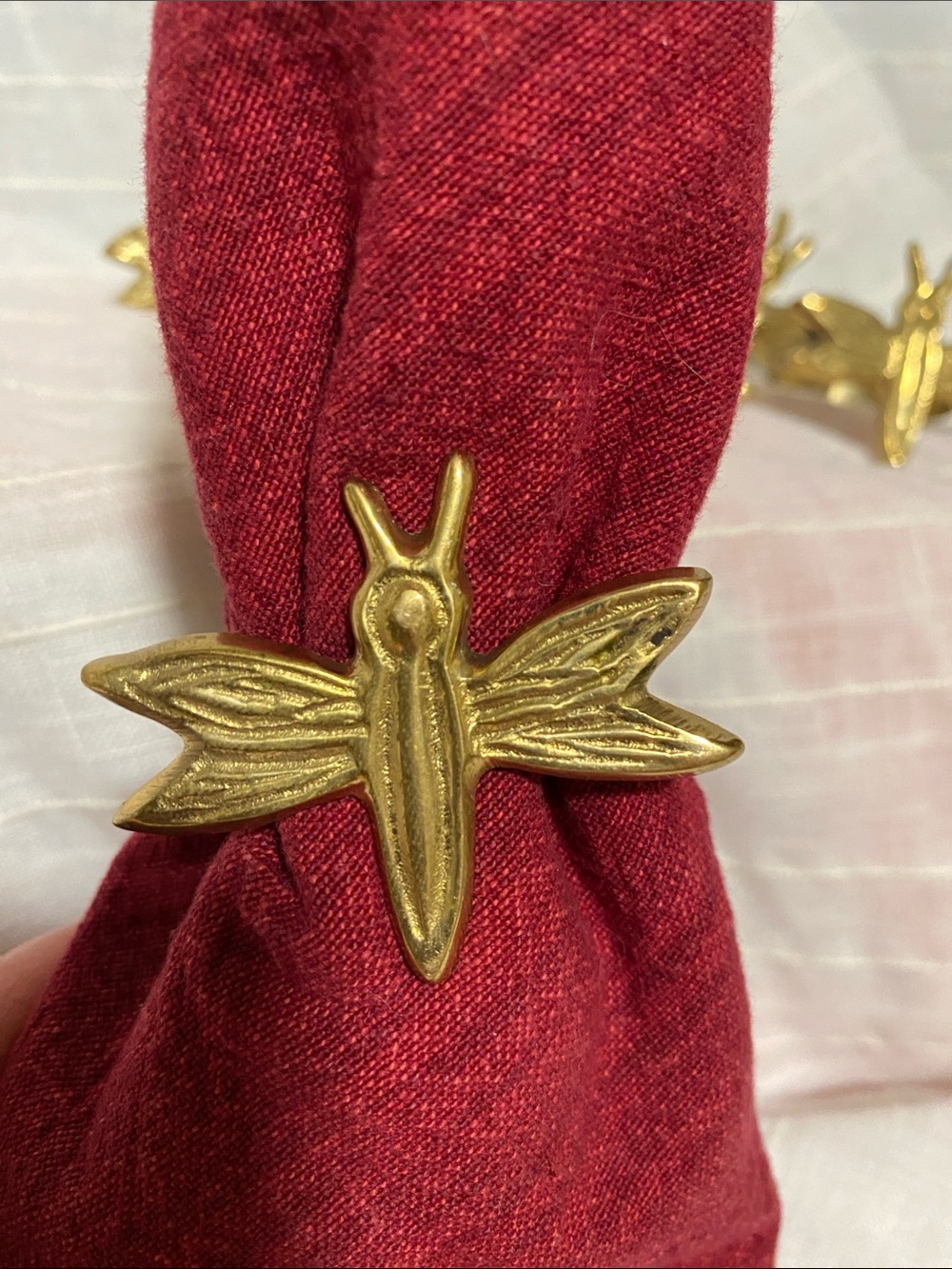 Set of 6 brass insect napkin rings